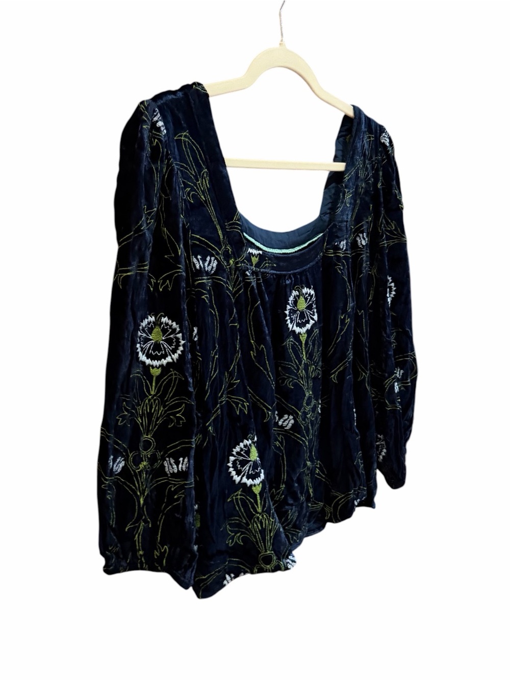 ANTHROPOLOGIE Velvet Embroidered Blouse Blue L - Picture 4 of 10